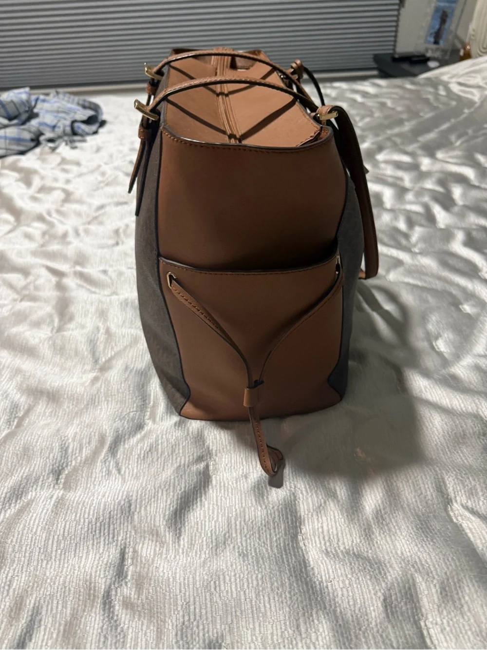 Michael Kors Brown and Tan Signature Logo Tote with Gold Charm